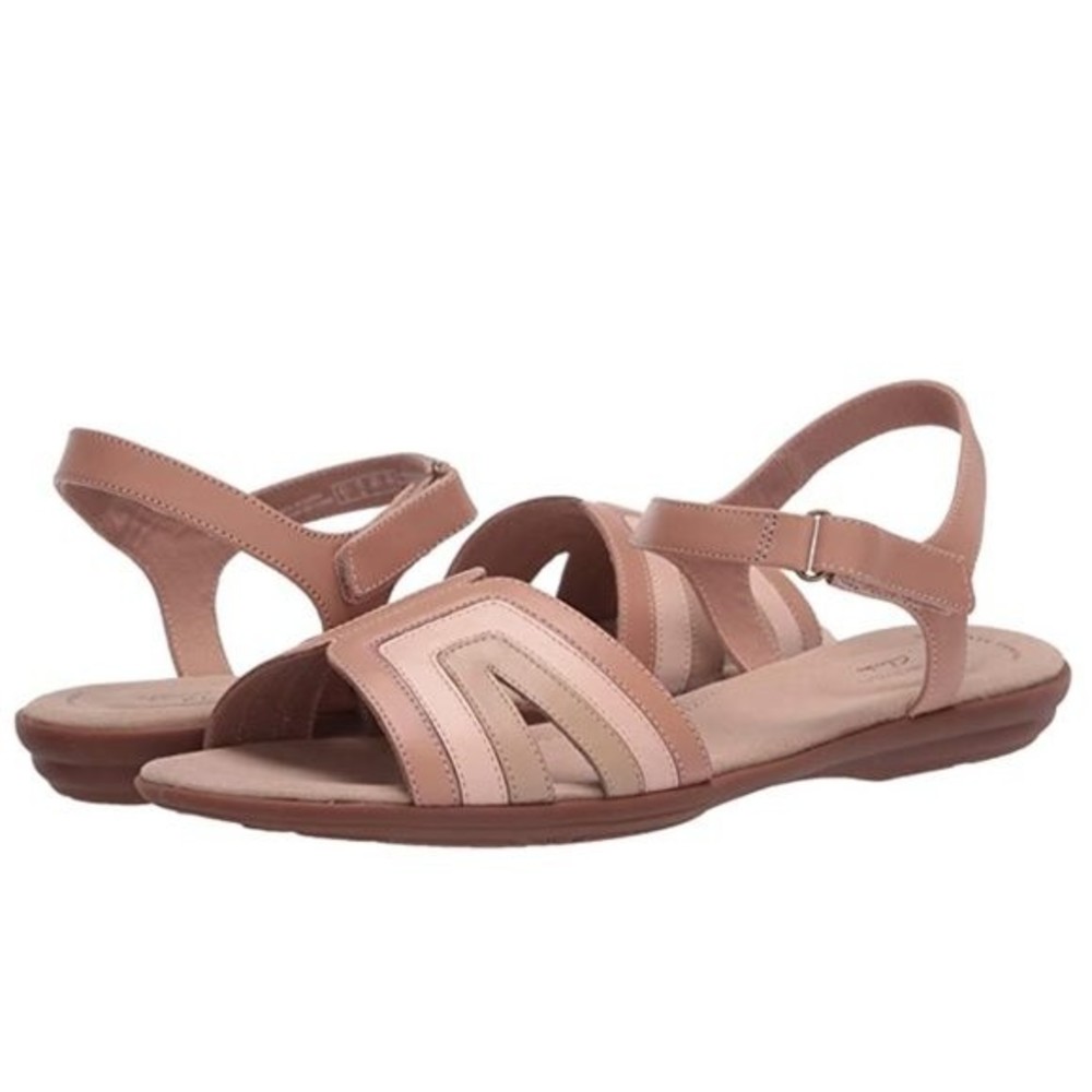 NEW Clarks Size 9.5 Ada Mist Tan Beige Blush Pink Praline Leather Sandals Shoes